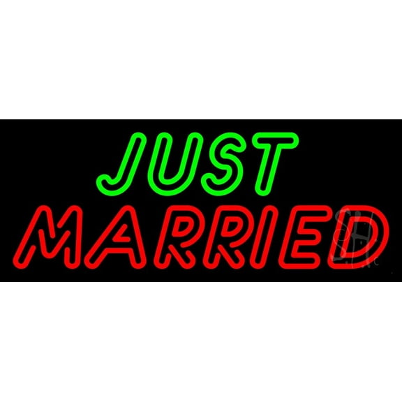 Double Stroke Just Married LED Neon Sign 13" Tall x 32" Wide - inches, Black Square Cut Acrylic Backing, with Dimmer - Premium built indoor Sign for Wedding Décor.