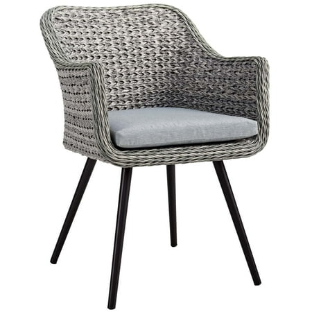 Modern Rattan Conservatory Furniture Modern Contemporary Urban Outdoor Patio Balcony Garden Furniture Side Dining Chair Armchair, Rattan Wicker Aluminum Metal, Grey Gray ()