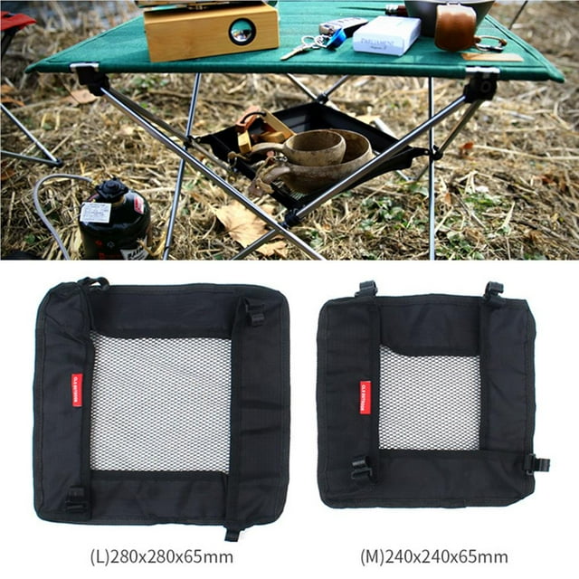 mmirethe Panier Suspendu de Rangement pour Table Pliante d'Extérieur Support Polyvalent Sac de Camping Filet de Finition pour Chaise Cintre de Table de Pique-Nique Panier de Rangement Noir