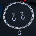 thumbnail image 7 of Royal Blue CZ Leaf Oval Necklace Huggie Earrings Jewelry Set for Brides Wedding, 7 of 7
