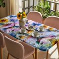 thumbnail image 3 of Pink Purple Hummingbird Table Cloths for 6 Foot Rectangle Tables, Spring Oil Painting Sunflowers Patio Waterproof Elastic Fitted Tablecloths, Washable Rectangular Table Cover for Camping, 3 of 8