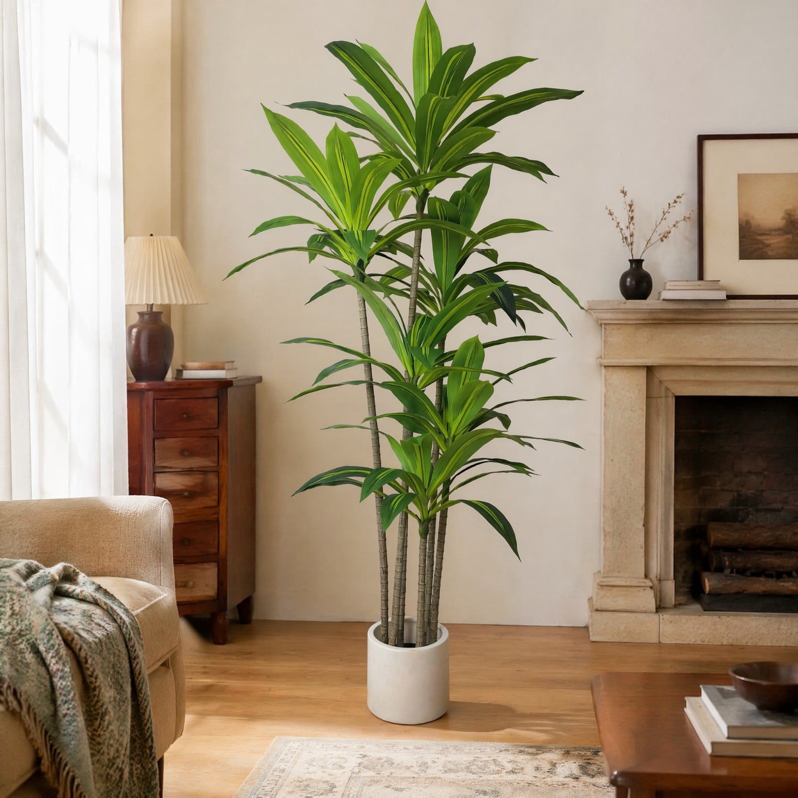 BEAUTYPEAK 6FT Artificial Dracaena Tree Fake Plants for Indoor Outdoor Decor, Upgraded White Pot