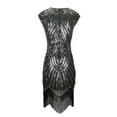 thumbnail image 2 of Fringe Deco Long Vintage 20s Themed Party Bridesmaid Dress Outfits Black/Silver, 2 of 2