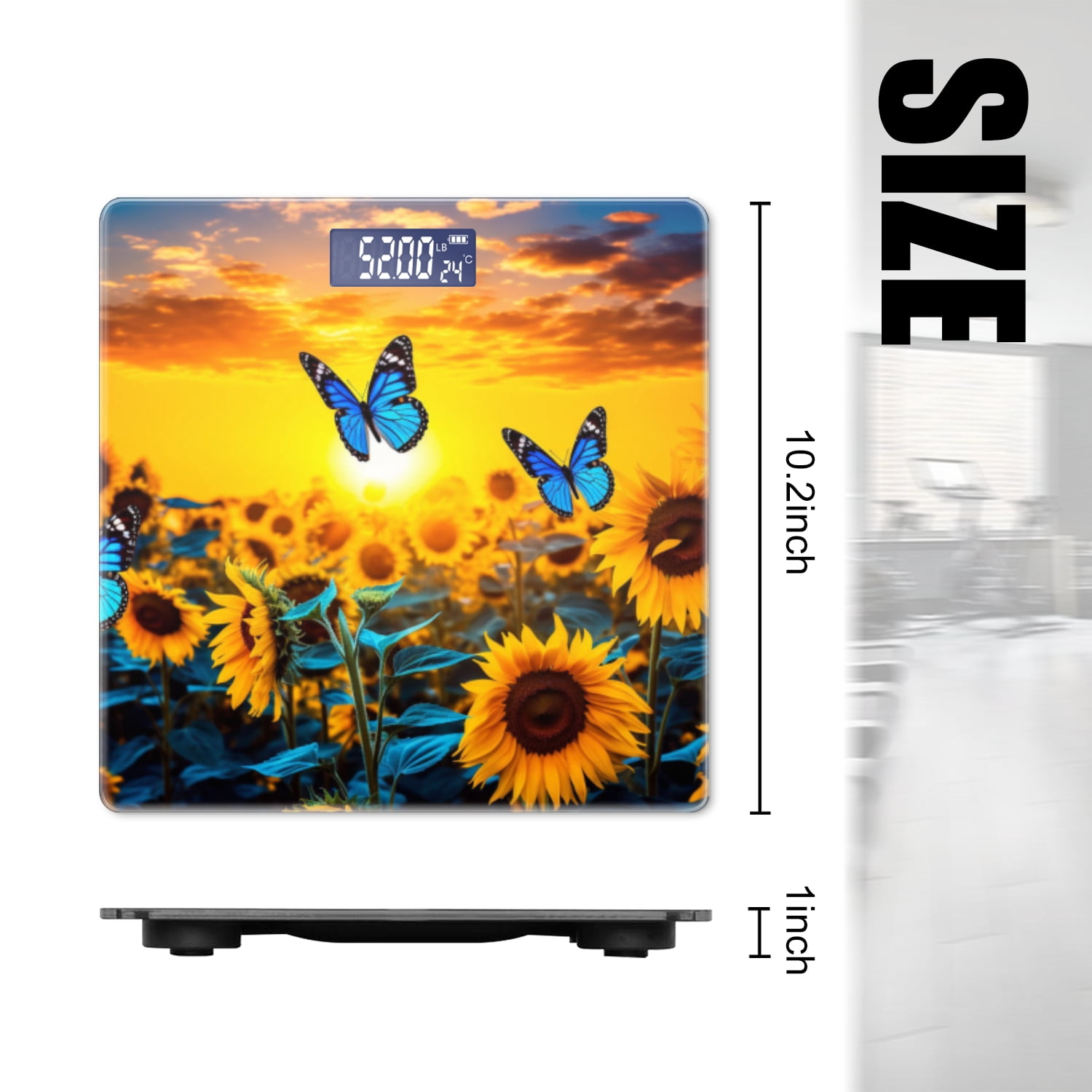 High Precision Body Weight Scale Smart Bathroom Scales with Large LCD Display(400lbs),Decorative for Bedroom-Beautiful Blue Butterflies Flying Among The Flowers