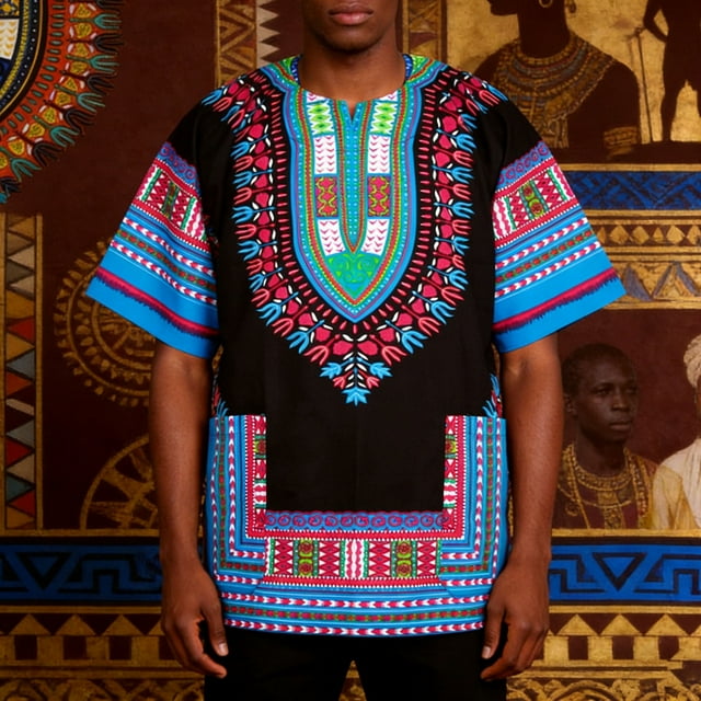 Afroprint Casual Tee with Breathable Abstract African Pattern for Daily Wear Classic Fit Men’s T Shirt