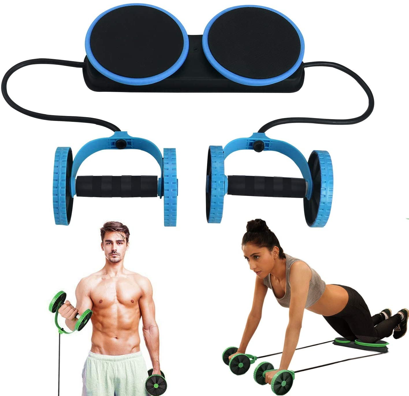 Dual Ab Wheel for Abs Abdominal Roller Workout Exercise Fitness Blue、2018 