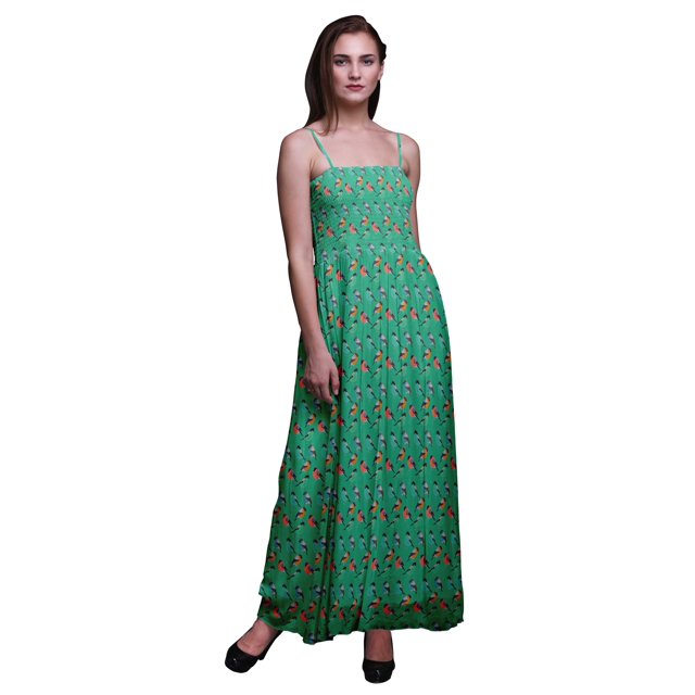 Bimba Rufous Flycatcher Bird Print Summer Holiday Maxi Tube Smocked Dress-Small
