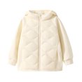 thumbnail image 3 of Luvrsol Girls Quilted Hooded Jacket, Zip‑Up Mixed Fabric Warm Casual Outerwear for Kids 110-170, 3 of 5