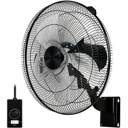 

18 Inch Household Commercial Wall Mount Fan 90 Degree Horizontal Oscillation 5 Speed Settings Black 1-Pack