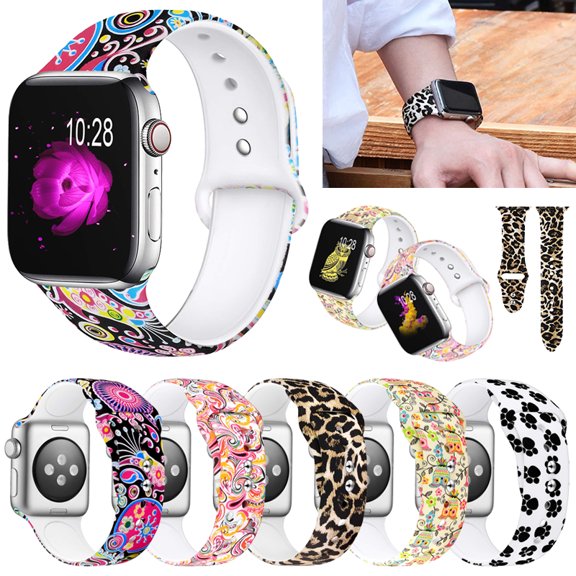 Amerteer Compatible with Apple Watch Band 38mm 42mm 40mm 44mm for Women/Men,Sport Silicone Fadeless Pattern Printed Replacement Floral Bands for iWatch Series 5/4/3/2/1