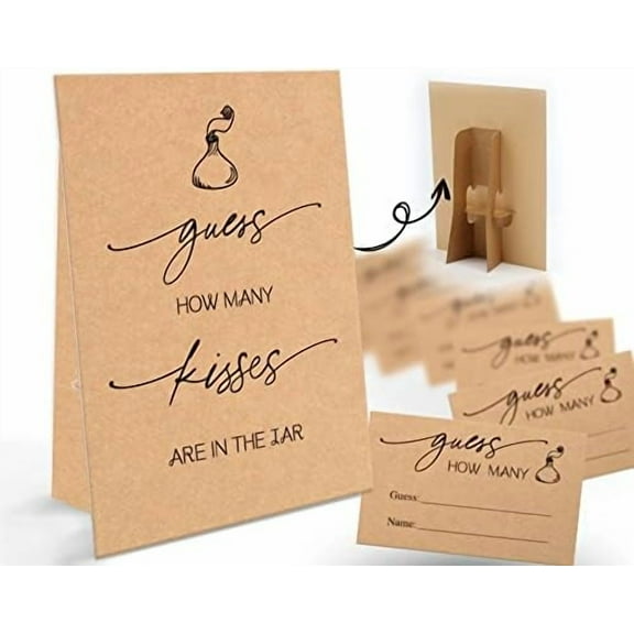 How Many Kisses Are in the Jar Game-1 Standing Sign and 50 Guessing Cards, Kraft Bridal Shower Games, Baby Shower Sign, for Boys Girls Baby Shower Favors and Weddings Party Decoration-21