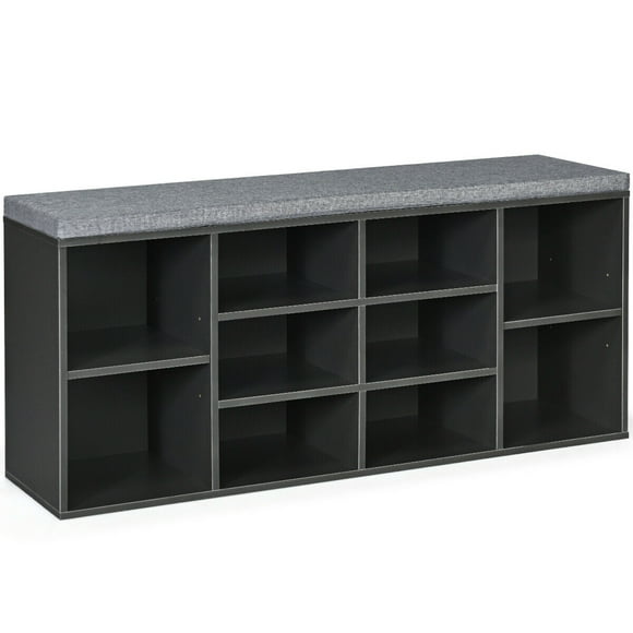 Gymax Entryway Padded Shoe Storage Bench 10-Cube Organizer Bench Adjustable Grey