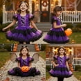 thumbnail image 6 of Jurebecia Halloween Witch Costume for Girls Purple Bat Wing Dress with Headband Spooky Kids Fancy Dress up Outfit 12,11-12 Years, 6 of 11