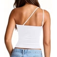 thumbnail image 7 of Women's One Shoulder Tops Thin Strap Tank Top Slimming Going Out Summer Camisole Trency Built in Bra Undershirts White S, 7 of 7