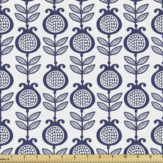 Abstract Fabric by the Yard, Continuing Pattern of Vertically Arranged Pomegranate Fruits and Leaves, Upholstery Fabric for Dining Chairs Home Decor Accents, Quartz and White by Ambesonne