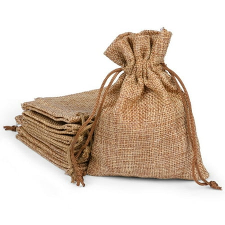 Natural Brown Paper Bag - 25/50/100x Burlap Wedding Favor Bags Natural Line Jewelry Pouches Jute Gift Bag - Natural - 25 Pcs - 5