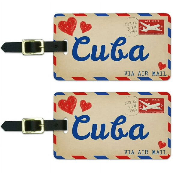 Air Mail Postcard Love for Cuba Luggage Suitcase Carry-On ID Tags, Set of 2