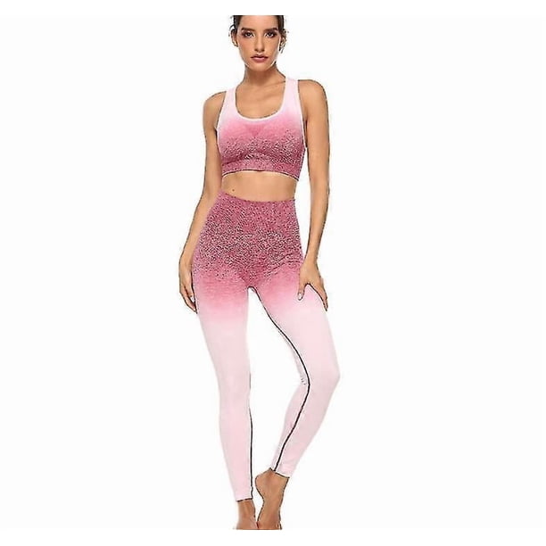 Women's Yoga Clothing Set Outdoor Sportswear Fashion Gradient High Stretch Seamless Yoga Clothes Leggings Sports Vest Set 26s
