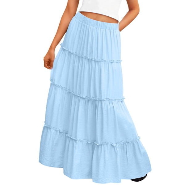 Vestido de Verano Midi Longitud Color Sólido Relajado Deportes Elástico de la Cintura Nudo Falda Completa para Niños