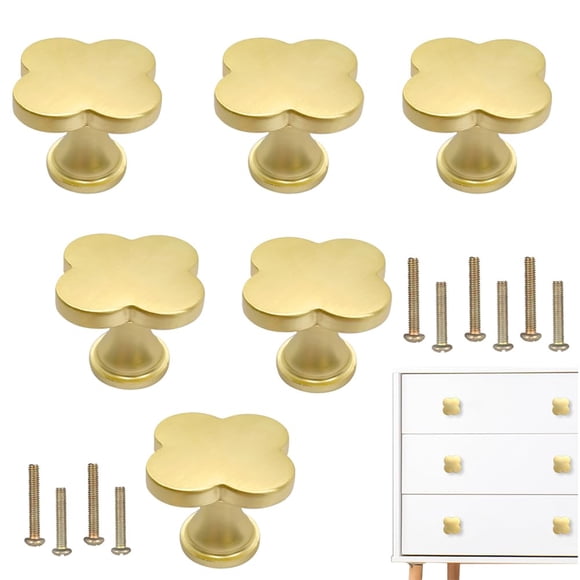 Pomos de latón con forma de trébol de cuatro hojas SSYHQAX, 6 unidades, dorados, 3,2 cm