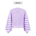 thumbnail image 6 of Xuanfei Women Colorblock Striped V Neck Front Button Down Lantern Long Sleeve Cardigan Sweater, 6 of 7