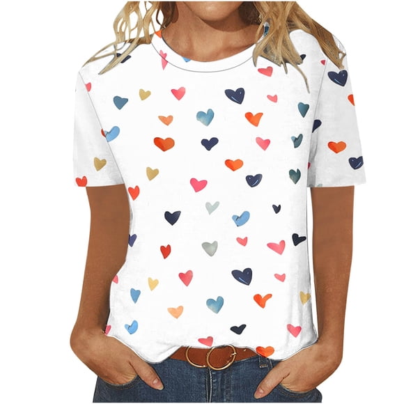 Camisetas Casuales de Manga Corta con Cuello de Tripulación Impresa de San Valentín Tee Gráfica Ligera Top 95% Poliéster 5% Elastano para el Uso Diario, Camiseta de Moda Cómoda