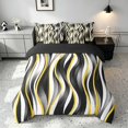 thumbnail image 3 of Manfei Wavy Stripe Queen Bedding,, Gold Black White Bedding Comforter Set Queen, Black Reversible 7 Pieces, 3 of 6
