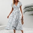 thumbnail image 2 of WTOBBY Women's V-Neck Waisted Floral Print Short Sleeve Dress with Ruffle Accent, Feminine and Comfortable for Spring Summer Fashion,Light Blue S, 2 of 5