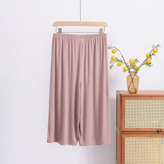 Simua Women's Capri Pants Loose Soft Elastic Waist Wide Leg Causal Capris Pajama Lounge Pants with Pockets