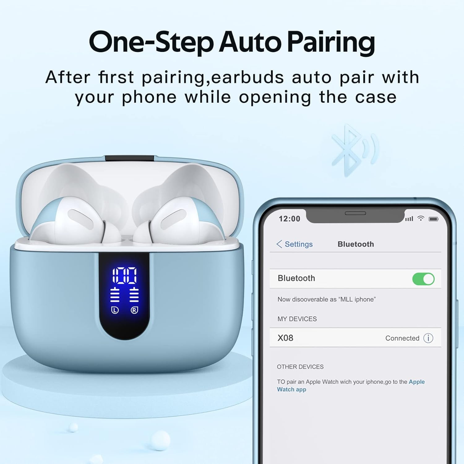 TAGRY Bluetooth Headphones True Wireless Earbuds 60H Playback LED Power Display Earphones with Wireless Charging Case IPX5 Waterproof in-Ear Ear buds with Mic for TV Smart Phone Laptop Computer Sport