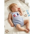 thumbnail image 5 of BemeyourBBs Newborn Baby Boy Girl My First 4th of July Outfit Patriot Independent Day Summer Clothes Romper Overalls USA Flag Embroidery Sleeveless Square Neck Backless Jumpsuit Bodysuit Overalls, 5 of 9