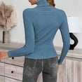 thumbnail image 6 of Women's Turtleneck Sweater 2025 Long Sleeve Shirts Fall Trendy Tops Slim Fitted Ribbed Knit Basic Casual Sweater Blue XL, 6 of 6