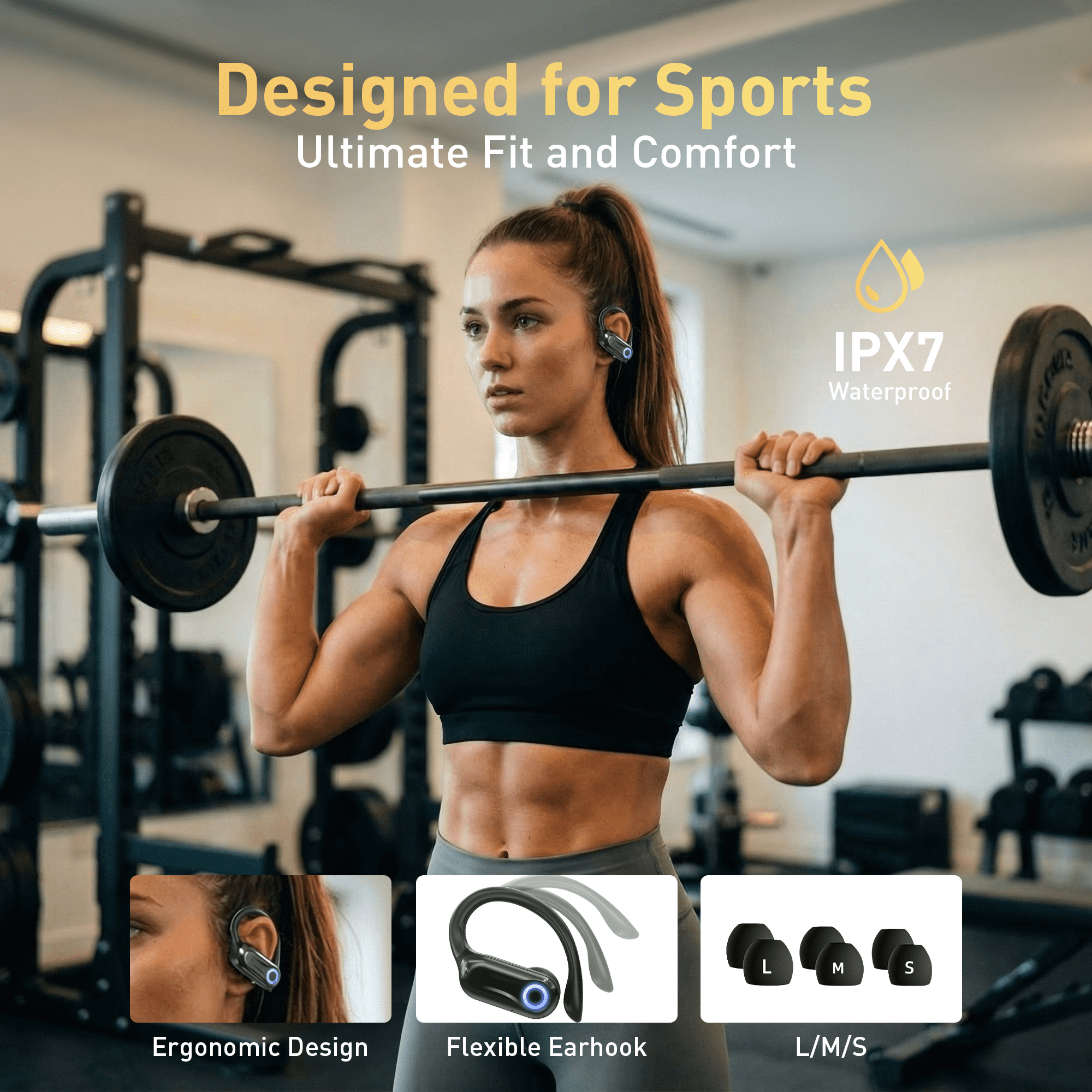 ETEPEHI Wireless Earbuds - 68Hrs Bluetooth 5.4 Headphone Sport, Bluetooth Earbuds Stereo Deep Bass Over Ear Bud with Earhooks, Wireless Headphones for Workout/Running thumbnail 8