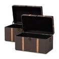 thumbnail image 3 of HomeStock Asian Fusion Modern and Contemporary Transitional Dark Brown Fabric Upholstered and Oak Brown Finished 2-Piece Storage Trunk Set, 3 of 7