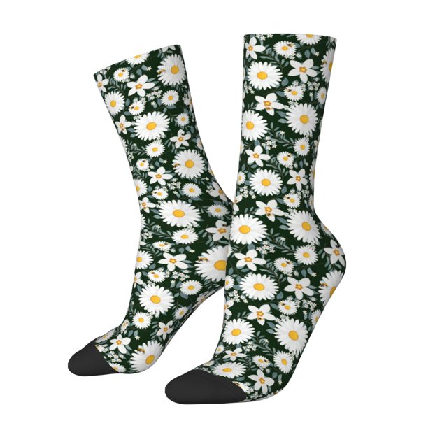 Balery White Daisies and Bee Calcetas Largas con Estampado para Hombre y Mujer – Suaves y Transpirables, Talla Única (US 5-11)