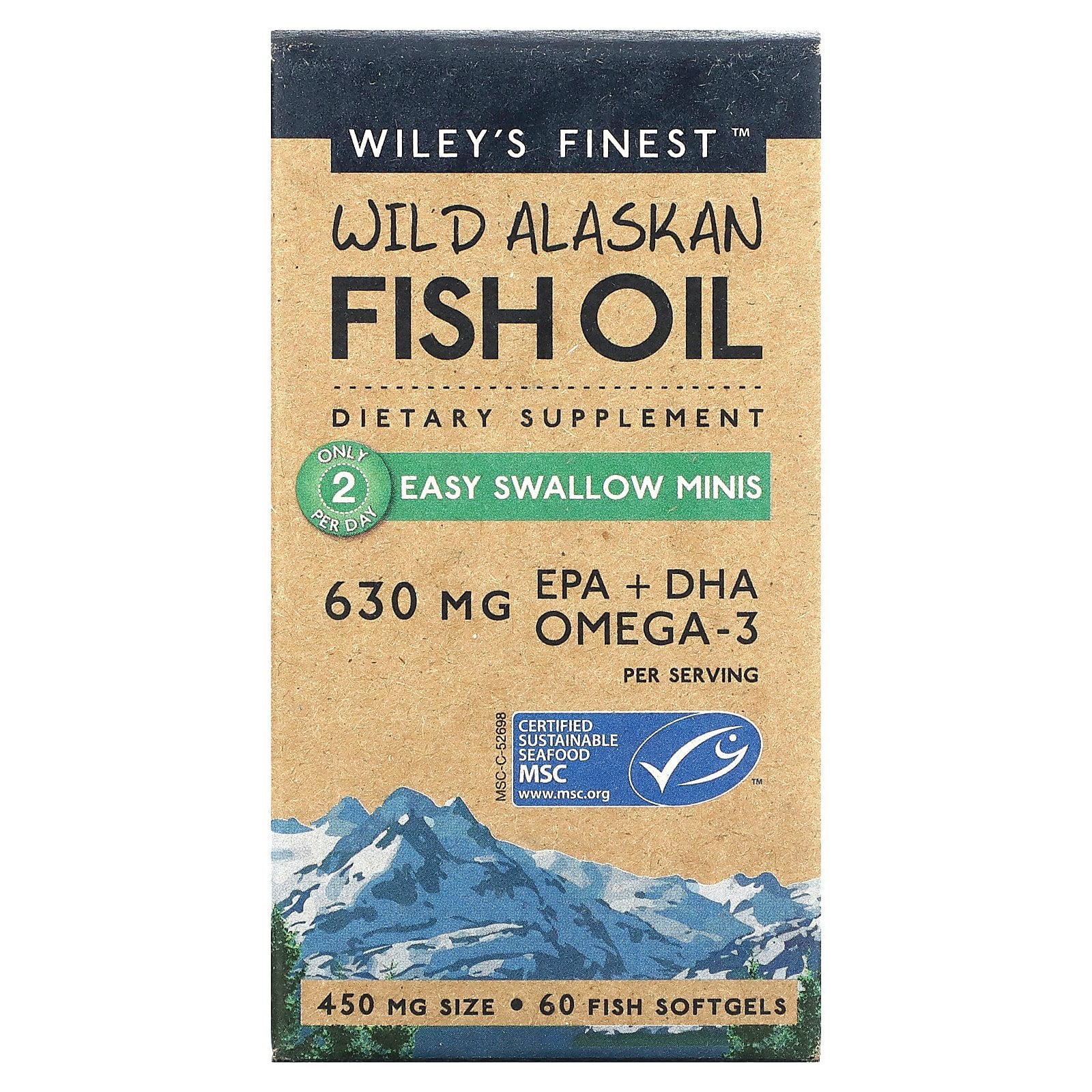 Wiley's Finest Wild Alaskan Fish Oil Easy Swallow Mini Softgels, 60 Ct