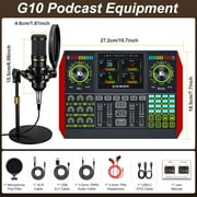 Tenlamp DJ Mixer Podcast Kit BM800-G10 Condenser Microphone Metal Stand Powered Mixer Bluetooth Rechargeable Battery