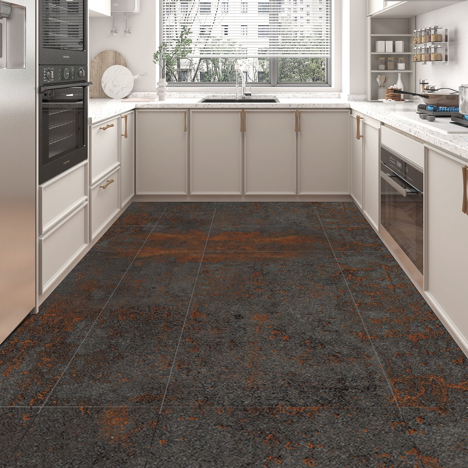 Art3d Peel and Stick Vinyl Floor Tiles,12x12 Inch Self-Adhesive Waterproof Flooring for Kitchen, Bathroom, 30-Pack, Rust Granite