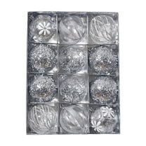 Tunhigl 12 Pack Christmas Tree Ornaments Set, Shatterproof Plastic Holiday Ball Decorations with Sequins, Mixed Colors Xmas Tree Pendants, Festive Holiday Home Decor Silver
