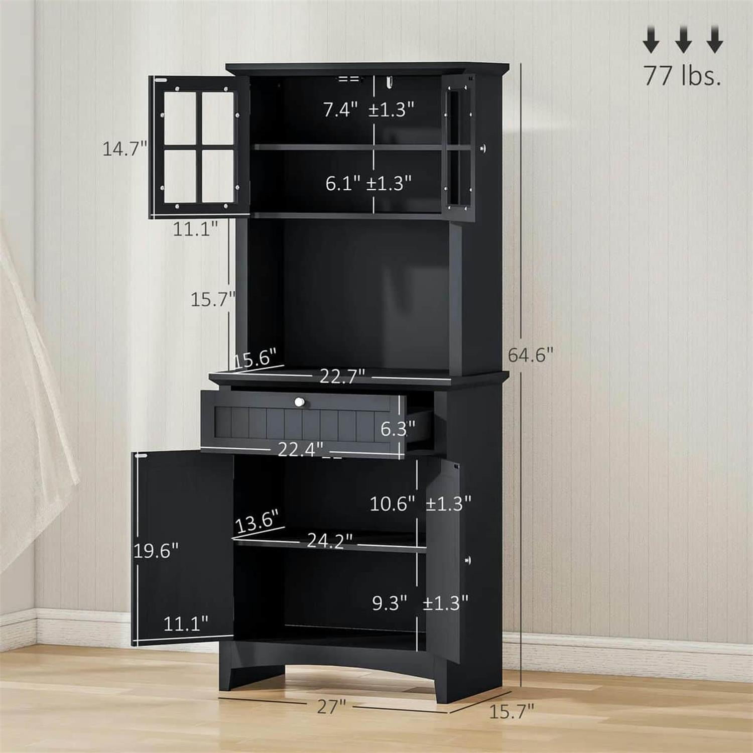Demi Bonn 64" Modern Buffet Hutch, Kitchen Pantry Storage Cabinet with Glass Door & Drawer, Microwave Compartment for Dining Room, Home Storage, Black