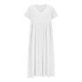 thumbnail image 4 of SMihono Cotton Linen Dresses for Women 2025 Short Sleeve V Neck Maxi Dress Casual Summer Boho Beach Long Dress Vacation Clothes White M, 4 of 7
