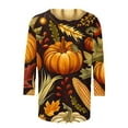 thumbnail image 4 of VKOYWKM Thanksgiving Shirts for Women 3/4 Sleeve Tops Halloween Pumpkin Graphic Tees Casual Crew Neck Fall T-Shirts Thanksgiving Halloween Costumes, 4 of 5