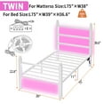 thumbnail image 3 of Chuangshuo Guard Twin Size Bed Frame with LED Storage Headboard Shelf , Metal Platform Bed, Noise-Free, White, 3 of 8