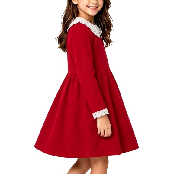 Krayuyo Girls Christmas Dresses Corduroy Dress Collared Long Sleeve Vintage Elegant A-Line Dress Size 2-10 Years
