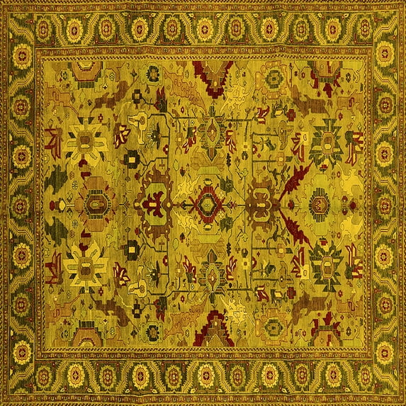 Ahgly Company Indoor Square Oriental Yellow Traditional Area Rugs, 7' Square