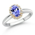 thumbnail image 2 of Gem Stone King 925 Sterling Silver and 10k Yellow Gold Blue Tanzanite and White Lab Grown Diamond Halo Engagement Ring for Women (0.88 Cttw, Gemstone December Birthstone, Oval 7X5MM, Size 9), 2 of 4