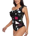thumbnail image 3 of Picia Colorful Geometry Pattern Women's One Piece Swimsuits,One Shoulder Swimwear Asymmetric ,Ruffle Monokinis Bathing Suits,High Waisted Flattering Bathing Suits-Large, 3 of 8