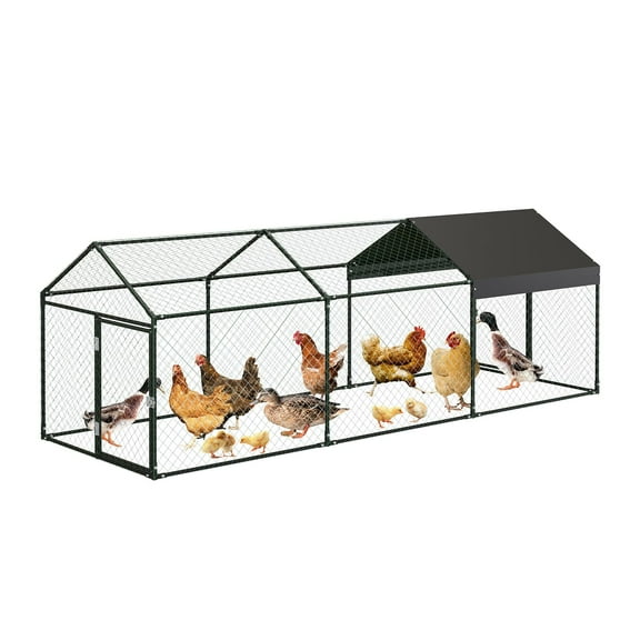 DSstyles Large Metal Chicken Coop, Chicken Runs for Yard with Waterproof and Anti-Uv Cover, Portable Chicken Coop for Outdoor Chicken Rabbit Duck, Black/Silver, 120"×40"×40"