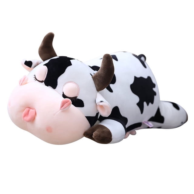 Almohada de peluche de vaca, lindos animales de peluche de vaca, juguetes de animales de granja de peluche, almohada de vaca de peluche manchada en blanco y negro, adecuada para niños