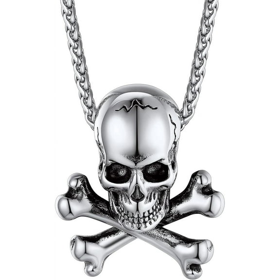 ChainsHouse Silver Skull Pendant Necklaces for Men Stainless Steel Skeleton Gothic Punk Necklace Jewelry Gift